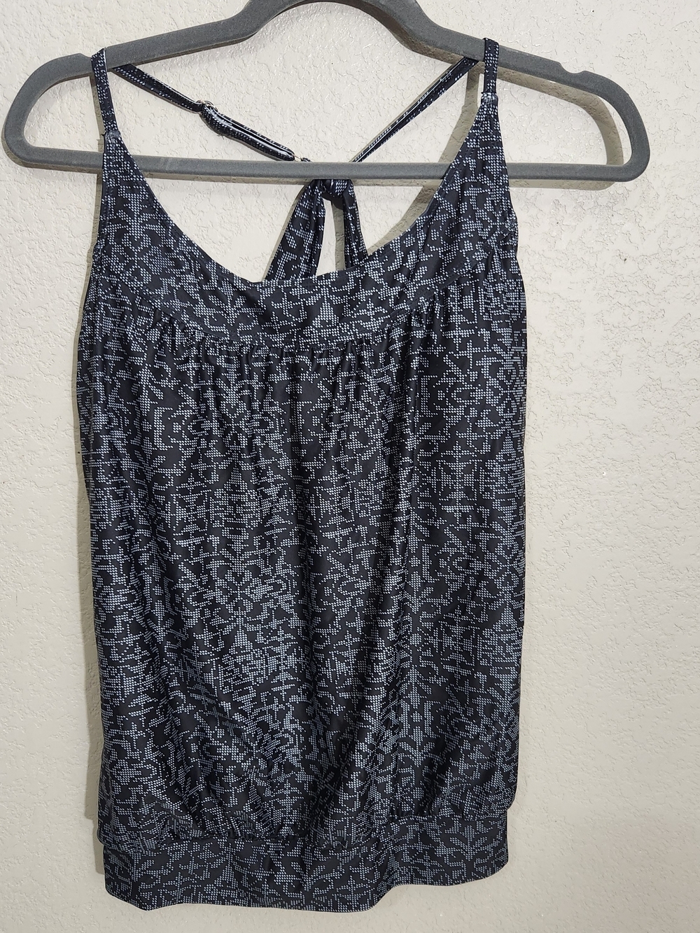 Adjustable Navy Patterned Swim Bikini Tankini Top